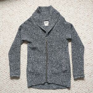 Aritzia TNA Sweater Cardigan Women XS Black White Pocket Zip Shawl Neck Chunky